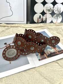 1 chiếc thắt lưng bản rộng đính đinh tán bằng da PU phong cách Bohemian kiểu Tây thường ngày, đa năng cho váy, phù hợp cho ngày lễ, tiệc tùng, hẹn hò, mùa thu, Halloween - Nhiều màu - Xem 11