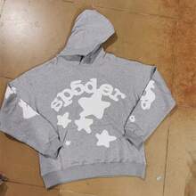 Sweatshirt Spider Web Print Hooded Pullover Sweatshirt Casual Loose New Style - Xám nhạt 7 - Xem 1