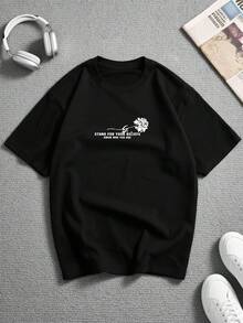 1pc Teen Boys Rose Skull Graphic Print Casual Crew Neck Short Sleeve T-Shirt, Back To School, Black - Black - View 2