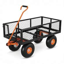 Carro de jardín fabricado en acero con laterales desmontables con capacidad de 226 kg, con mango giratorio de 180° de 80 cm para jardín, camping, festival.