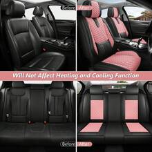 NAPPA Breathable Leather Car 5 Seat Covers Full Set Cushion Protector Perforated Air Hole Design Universal Fit Front Seats And Solid Rear 40/60 50/50 60/40 Split Bench Fit For Most Cars Interior Decoration - 黑色/粉紅色 - 查看 7