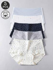 5 件/包女士棉质花朵可爱蝴蝶结无缝三角裤，中腰全覆盖内裤