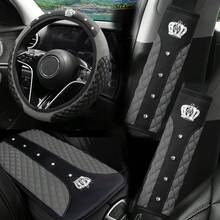 4 Stücke Krone Künstlicher Diamant Glitzer Mode PU Leder Rutschfeste Ohne Innenring Lenkradabdeckung Set Passend für 37-38CM Lenkrad Auto Zubehör