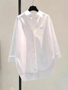 Women's Bow Embroidered Long Sleeve Loose Casual Shirt