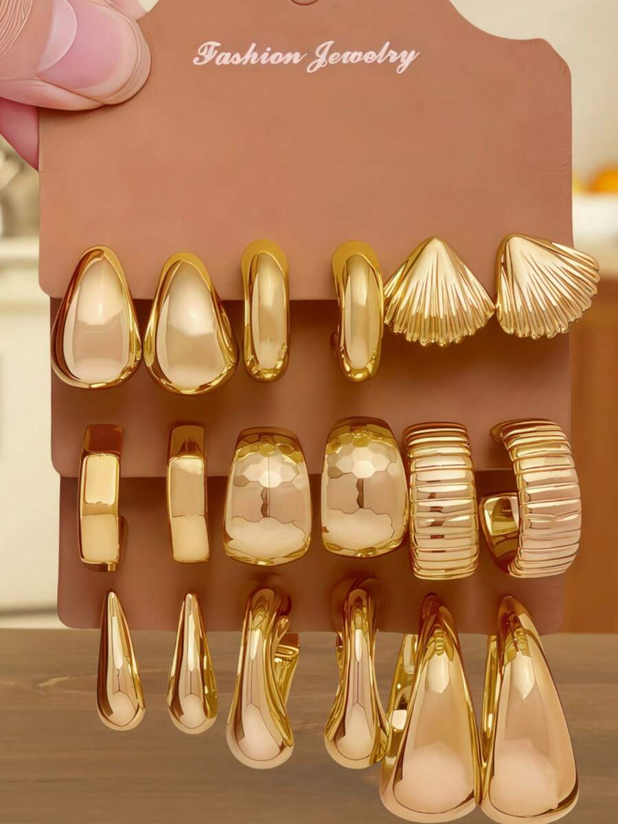 3/9 pares de pendientes dorados para mujer - Joyería de temporada de otoño con elegantes lágrimas, aros pequeños y chic y conchas marinas inspiradas en el océano, perfectos para atuendos de otoño, ropa de oficina, viajes de fin de semana y fiestas festivas, un regalo encantador para mamá, novia o amigos en Navidad, San Valentín y cumpleaños - Amarillo Oro - Ver 1