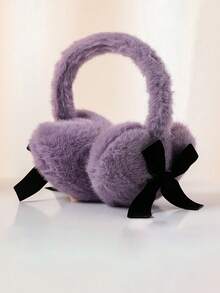 1pc Autumn/Winter Plush Bow & Heart Earmuffs, Thermal Lined Thick Cold-Proof Ear Warmers, Cycling Thermal Ear Covers - Multicolor - View 3