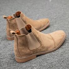 Khaki Suede Classic Chelsea Boots For Men, Minimalist & Fashionable, Comfortable Non-Slip, Slip-On Design, Retro British Style Pointed Toe Leather Boots, Essential For Autumn - Khaki - View 3