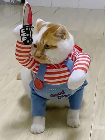 1pc Pet Funny Gag Outfit, Dog Holding Knife Costume Halloween Halloween Costumes