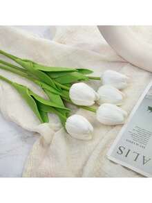 3pcs Artificial Tulip Flowers Decor, Home Decoration Accessories, Fake Flowers For Living Room & Bedroom - Dusty Pink - View 20