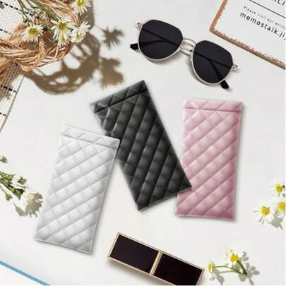 1/2/4/8pcsPU Portable Sunglasses Bag, Shrapnel Open Leather Mesh Design Women's Soft Glasses Case, Portable Men's Glasses Case, Black, White, Pink, Camel 4 Colors, Glasses Cleaning Cloth (Random Color),Travel And Work Scratch-Resistant Glasses Case, Suitable For Students, The Elderly, Boys, Girls And Other Glasses Bags, Storage Bags