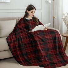 1pc Red & Black Plaid Flannel Blanket, Soft Polyester All-Season Throw Blanket, Multi-Size Decorative Blanket For Bedroom And Living Room, Machine Washable, Suitable As Gift For Family And Friends (Birthday, Holiday), Cozy Home Decor, Playful Home Accessory, Comfortable Texture - Multicolor - View 5