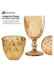 Set Of 6 Glass Cups (240ml). Bluelander - Burnt Orange - View 2