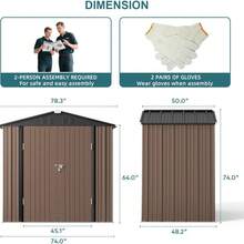 Asofer [2 Packages Shipping]6FT X 4FT & 8FT X 6FT Outdoor Storage Shed, Metal Sheds & Outdoor Storage , Utility And Tool Garden Storage Shed, Galvanized Metal Garden Shed With Double Lockable Doors, Metal Base Frame,  For Backyard, Patio, Garden, Outside, And Lawn,Christmas - 棕色 - 查看 7