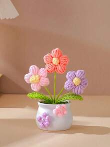 1pc Handmade Crochet Sunflower & Tulip Decor, Suitable For Christmas Party, Home Room, Birthday, Holiday Gift, Celebration - Multicolor - View 5