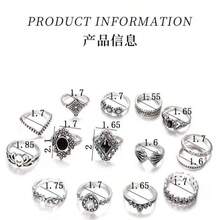 15pcs/Set Vintage Style Teardrop Flower & Diamond Hollow Out Punk Ring Set For Women - 15 Piece Ring Set - View 6