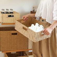 Cestas de mimbre para organizar, paquete de cestas de almacenamiento anidadas para estantes, cestas de almacenamiento de mimbre para estantes de baño, cesta de almacenamiento tejida a mano, caja de almacenamiento de unicolor, organizador para escritorio, soporte de TV, armario del dormitorio, cesta de almacenamiento de ratán tejido, caja de almacenamiento con asa - Caja organizadora de artículos varios, organizador de armario de paja - Multicolor - Ver 10