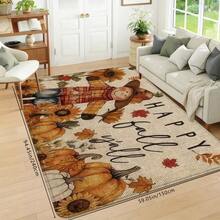 1 pièce/2 pièces/3 pièces Tapis de sol de cuisine épais imprimé de citrouille et d'épouvantail d'automne pour Thanksgiving et Halloween, tapis antidérapant et résistant à l'huile imprimé pour Thanksgiving, tapis de cuisine imperméable, tapis d'entrée lavable, tapis absorbant pour la cuisine, le salon, la buanderie, la salle de bain, décoration de la maison