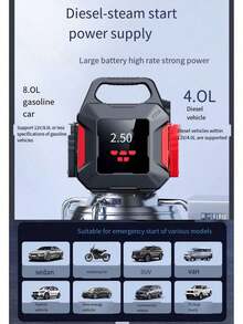 Car Battery Jump Starter With Air Compressor. Car Battery Charger, Car Starter With Air Compressor (Up To 2.64 Gallon Gasoline Or 2.25 Gallon ), With Emergency LED Light, Power Bank, Leather Storage Bag - Multicolor - View 5