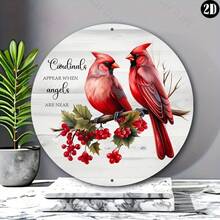 Charming Cardinal Birds Wreath Sign - 8"X8" Round Aluminum, Perfect For Halloween & Christmas Decor, Ideal For Kitchen, Garden, Or Office Wall Art,Room Decor,Halloween Decor,Home Decor,Bathroom Decor,Bedroom Decor,Kitchen Decor,Wall Decor,House Decor, Room Decoration Stuff,Living Room Decor - 彩色 - 查看 5