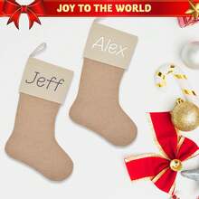 6 Stücke 45 cm Weihnachtsstrümpfe aus einfachem Sackleinen, Weihnachtsstrümpfe zum Aufhängen am Kamin für selbstgemachte Weihnachtsdekoration, Weihnachtsdekoration für Zuhause, Weihnachtsgeschenke, Weihnachtsdekoration - Khaki - Übersicht 5