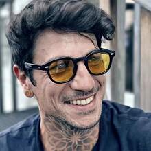 1 Pair Men Yellow Oval Rice Nail Plastic Retro High-Grade Casual Fashion Glasses Suitable For Outdoor Vacation Travel Use - Black and Yellow - View 8