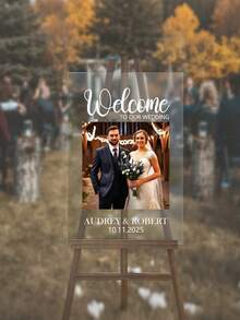 Customized Welcome Sign, Customized Name Date Photo, Acrylic Welcome Sign, Valentine's Day Decor, New Year Gift, Party Welcome Sign, Wedding, Party, Anniversary, Mother's Day, Father's Day, Graduation, Valentine's Day, Birthday, Valentine's Day Souvenirs, Wedding Decor, Personalized Wedding Sign, Customized Bride And Groom Photo Wedding Welcome Sign, Wedding Supplies, Suitable For Your Celebration, Room Decor, Customizable Items, Home Gifts, Pictures - Multicolor - View 5