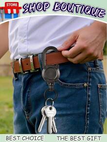 Llavero táctico con cremallera automática para exteriores, broche multifuncional con colgante, estuche retráctil de acero de 23.6 pulgadas, adecuado tanto para hombres como para mujeres, herramienta antirrobo multifuncional, portaplacas táctico, apto para actividades de camping, pesca, caza y golf.