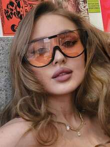 New Retro Fashion Big Frame One-Piece Lens Fashion Glasses For Women And Men, Designer Style Half Frame Outdoor Daily Beach Party Fashion Glasses Beach Accessories For Women Glasses Shades Y2KFest Music Fest For Summer Beach Vacation,Outdoor,Travel Preppy Style For Back To School - 彩色 - 查看 2