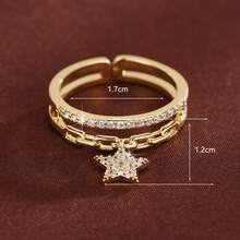 1pc Minimalist Star Pendant Design With Cubic Zirconia, Adjustable Fashion Ring For Women - Multicolor - View 5