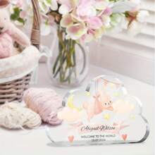 Presente Personalizado de Batizado Placa Acrílica em Formato de Nuvem com Animais, Lembrança Personalizada com Nome, Data, Menino ou Menina, Presente de Batismo