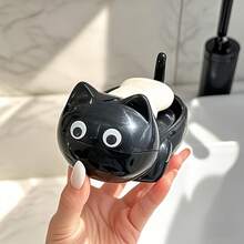 1PC Plastic Cute Cat Soap Dish, Self-Draining Bar Soap Holder For Shower, Decorative Soap Tray For Bathroom Sink Kitchen Counter, Easy Clean Soap Saver Tray