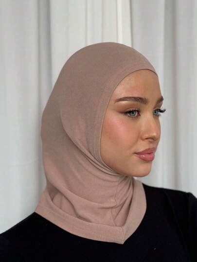 1pc Women's Hijab Cap, Middle Eastern Arabic Dubai Muslim, Solid Color Classic Minimalist Fashion Casual Elegant Modest, Soft Silky Modal Fabric, Breathable Comfortable Long Brim 2-In-1 Scarf Turban, Suitable For Daily Life, Festivals, Gatherings, Worship For Dress