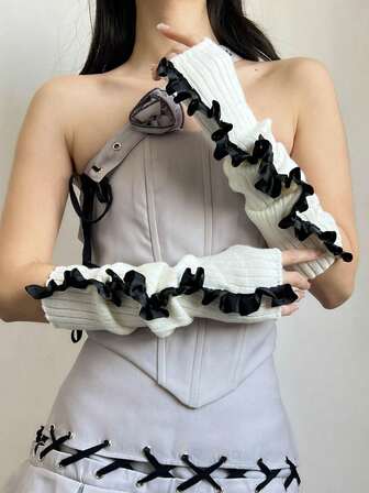 1 pereche de încălzitoare de brațe pentru femei în stil punk Y2K, mănuși fără degete streetwear, mâneci tricotate pentru încălzitoare de brațe de toamnă/iarnă