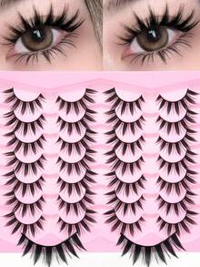 14 Pairs Of Comic False Eyelashes, Large Volume, Korean And Japanese Style False Eyelashes, D Curl Faux Mink Eyelashes, Create Long-Lasting, Natural Eyelashes - 尖尾漫畫款 - 查看 1