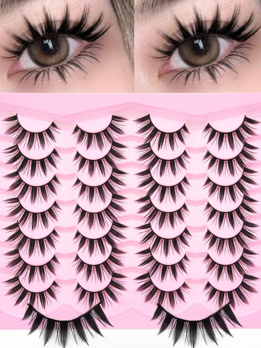 14 Pairs Of Comic False Eyelashes, Large Volume, Korean And Japanese Style False Eyelashes, D Curl Faux Mink Eyelashes, Create Long-Lasting, Natural Eyelashes - 尖尾漫畫款 - 查看 1
