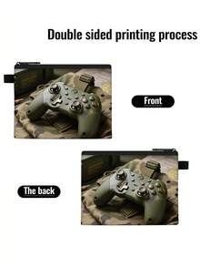 1 pieza Monedero compacto con cremallera, bolsa con cremallera de poliéster de moda y duradera, diseño impreso con estilo de gamepad, ideal para guardar monedas y pequeños artículos esenciales, regalo divertido con cierre , material duradero, fácil de mantener