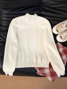 Women's Solid Color Turtleneck Pullover Sweater, Knit Long Sleeve Top For Autumn/Winter