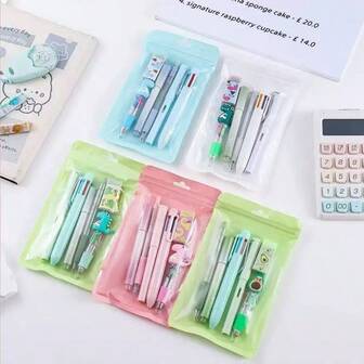 Set de 6 piezas de papelería de alta calidad, 10 bolígrafos de colores, resaltadores, borradores, adecuado para estudiantes de vuelta a la escuela, regalos de Navidad, color y estilo aleatorios