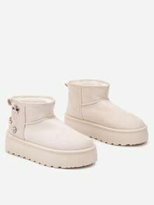 Botas de nieve con suela gruesa y decoraciones metálicas - Beis - Ver 5
