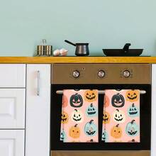 2/4 bucăți prosoape de vase imprimate cu fețe de dovleac de Halloween, lavete de vase moderne din microfibră super absorbante pentru gătit și copt, cârpe de curățat, prosoape de mână, moi și foarte absorbante, cadou excelent pentru vecini, mame, prieteni, zile de naștere, Halloween, casă nouă, decor bucătărie, articole esențiale pentru uz casnic
