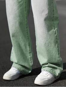 Men's High Waist Loose Jeans Baggy Straight Leg Denim Pants Trousers - 綠色 - 查看 4