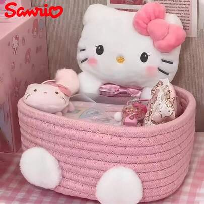 1 st Sanrio Hello Kitty förvaringskorg, söt smink- och leksakskorg, sovrumsinredning, presentask, stor rosa förvaringskorg | Rosa förvaringskorg i mjukt tyg, extra stor kapacitet, lämplig för skrivbord, användning för flera scener
