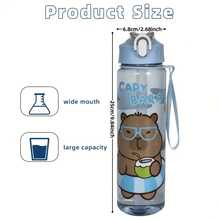 1pc Cute Water Bottle With Water Vole/Capybara Theme Print, 23oz Plastic Sports Water Bottle With Lid, Straw And Lanyard, Portable For Outdoor Sports, Hiking, Travel, Camping, Holiday & Halloween Gifts