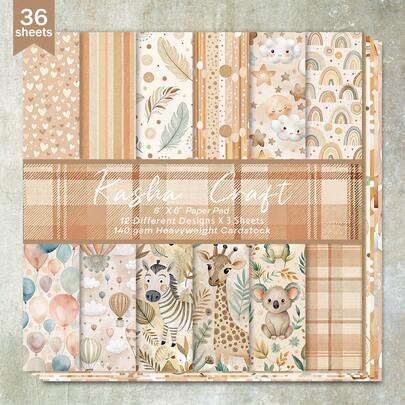 36 Sheets 6inch Vintage Cartoon Animal World Background Scrapbooking Paper, Suitable For Bullet Journal, Scrapbook, Card Making, And Craft Projects