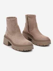 Women's Side Zipper Design Casual Comfortable Ankle Boots, Versatile For Daily Wear - Khaki - View 5