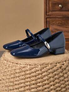 Damen 3cm Stoff-ummantelter Absatz Mode vielseitige weiße Mary Jane Pumps, geeignet für alle Jahreszeiten - Blau - Übersicht 5
