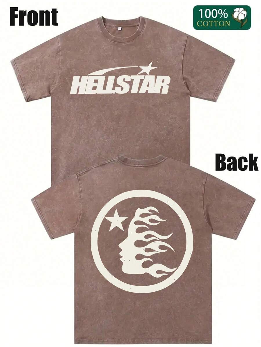 Star Print Tee Shirt, Tees For Men, Casual Short Sleeve T-Shirt For Summer - Màu cà phê - Xem 1