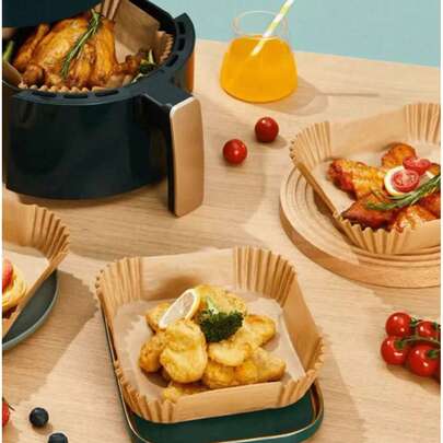 25/50/100/200pcs Air Fryer Parchment Paper, Oven Oil Absorbing Pad, Home Cooking Baking Silicone Coated Square Paper, Heat Resistant