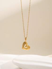 1 件 Y2K 别致 18K 镀金不锈钢 3D 人字形心形、闪亮锆石八角星心形、樱桃心形蝴蝶结吊坠项链、防过敏锁骨链，适合女性、情侣、礼物、日常和度假分层佩戴 - 金色 - 查看 2