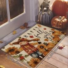 1 pièce/2 pièces/3 pièces Tapis de sol de cuisine épais imprimé de citrouille et d'épouvantail d'automne pour Thanksgiving et Halloween, tapis antidérapant et résistant à l'huile imprimé pour Thanksgiving, tapis de cuisine imperméable, tapis d'entrée lavable, tapis absorbant pour la cuisine, le salon, la buanderie, la salle de bain, décoration de la maison